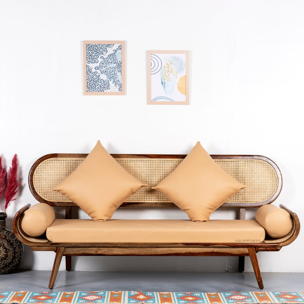 Kurio Wooden Rattan Diwan Bench (Teak)