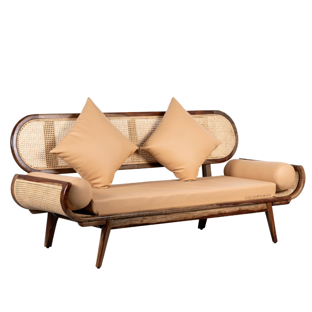Kurio Wooden Rattan Diwan Bench (Teak)
