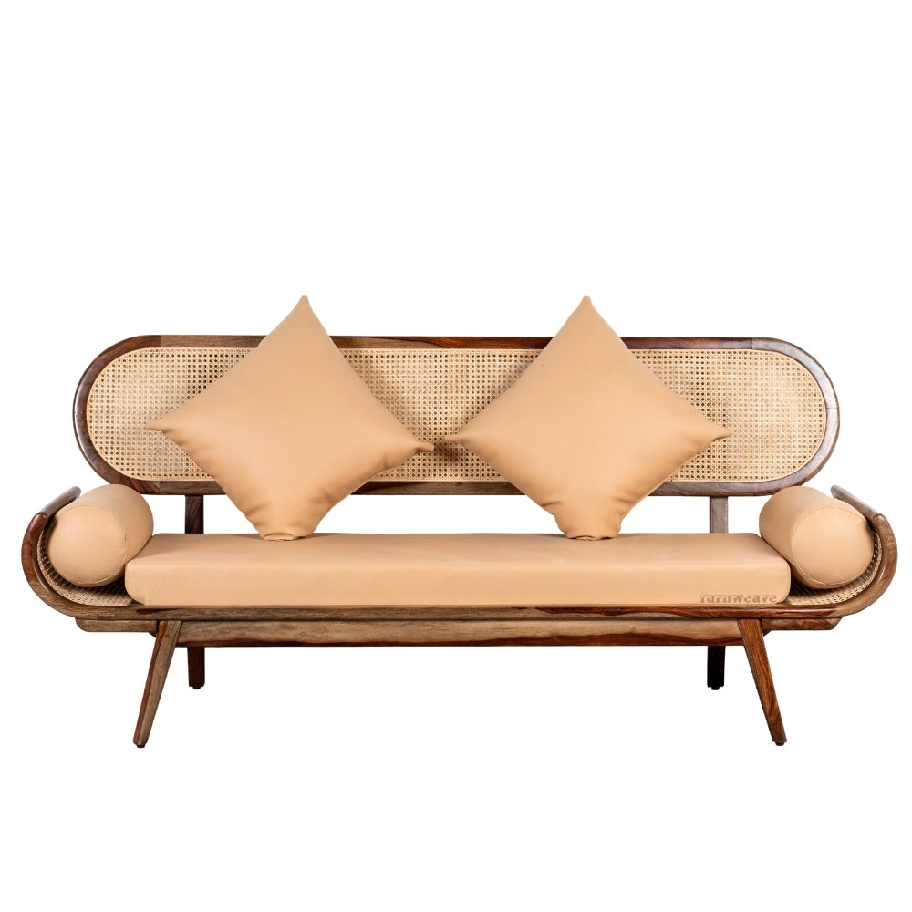 Kurio Wooden Rattan Diwan Bench (Teak)