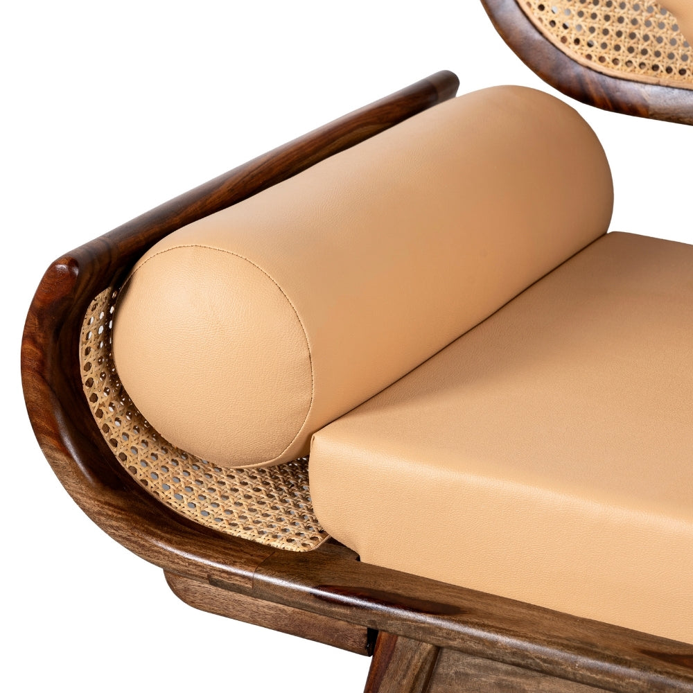 Kurio Wooden Rattan Diwan Bench (Teak)