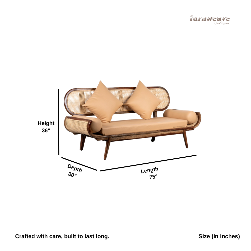 Kurio Wooden Rattan Diwan Bench (Teak)