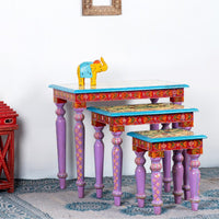 Gulmohar Wooden Handpainted Tables Set of Three ( Handpainted 1)