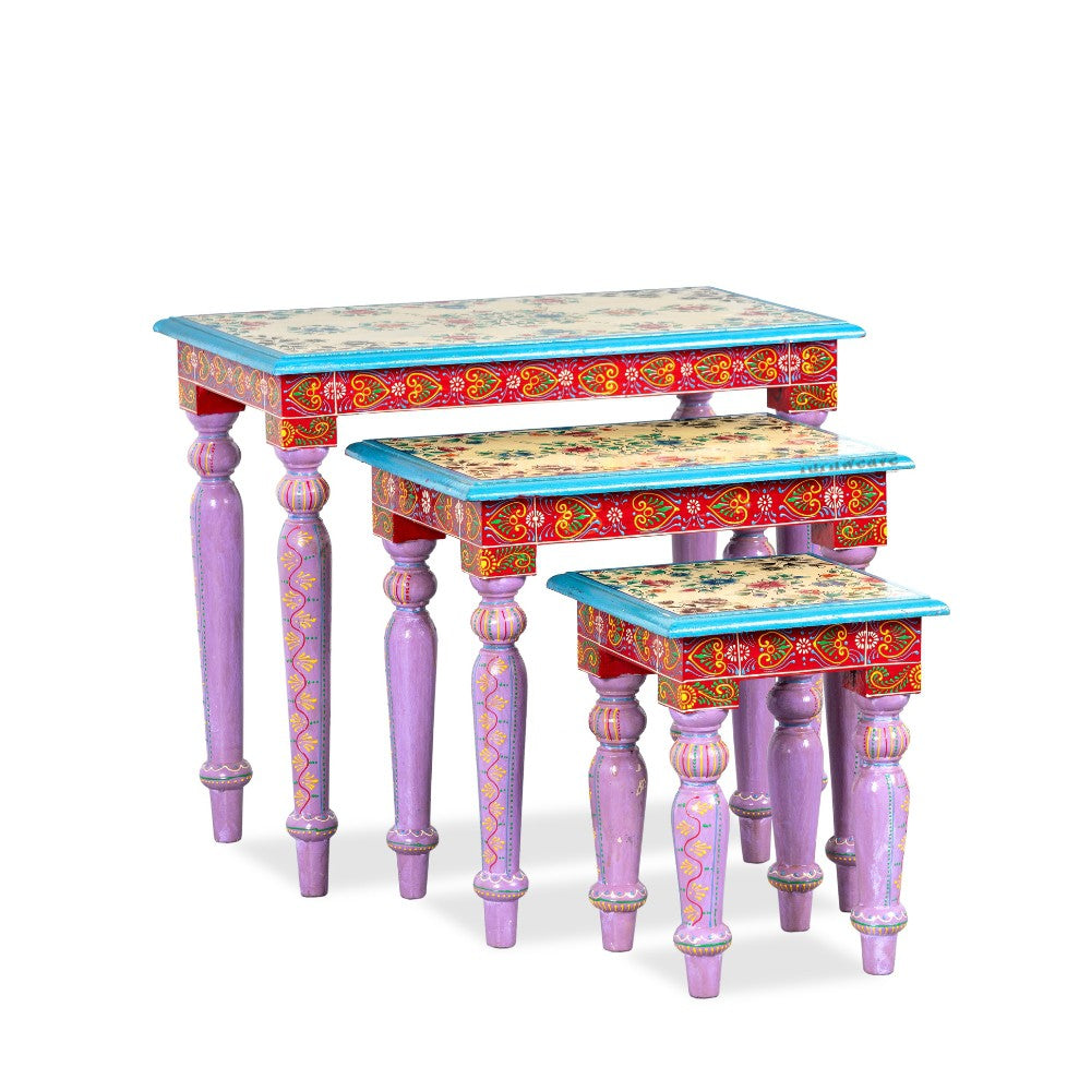 Gulmohar Wooden Handpainted Tables Set of Three ( Handpainted 1)