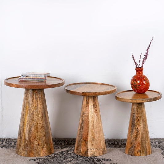 Mas Wooden Nesting Table Set of Three Side Tables (Natural)