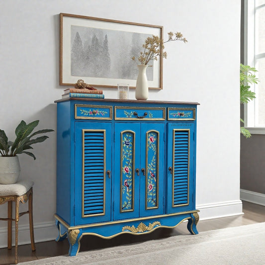 Femia Wooden Handpainted Cabinet (Blue Finish)