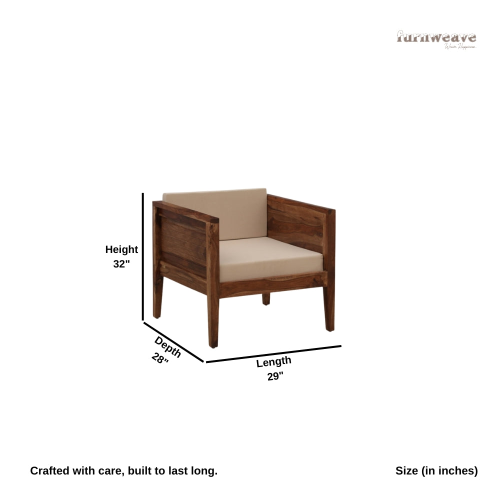 Kesa Solid Wooden Sofa 1 Seater (Teak)