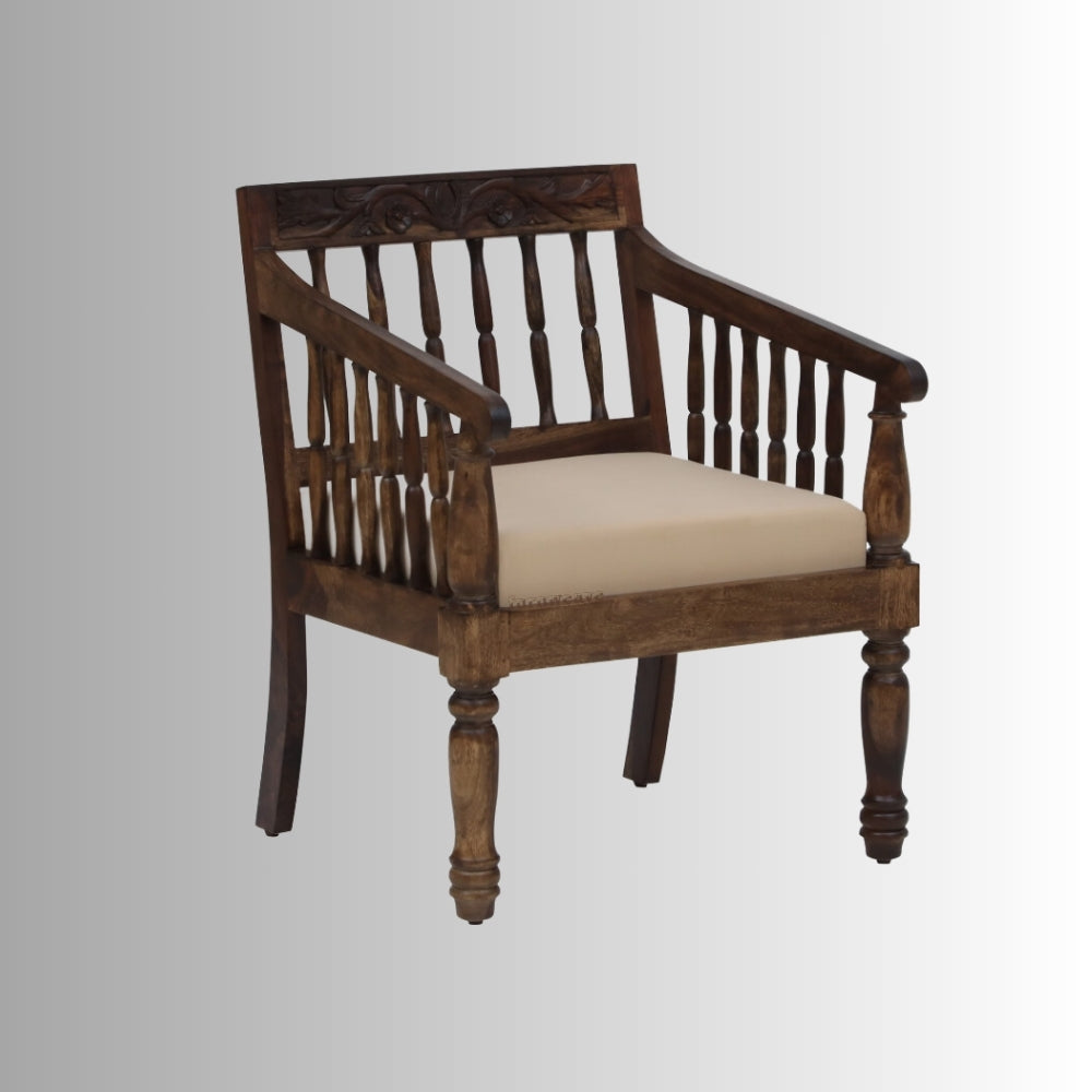 Utin Solid Wooden Sofa 1 Seater (Walnut)