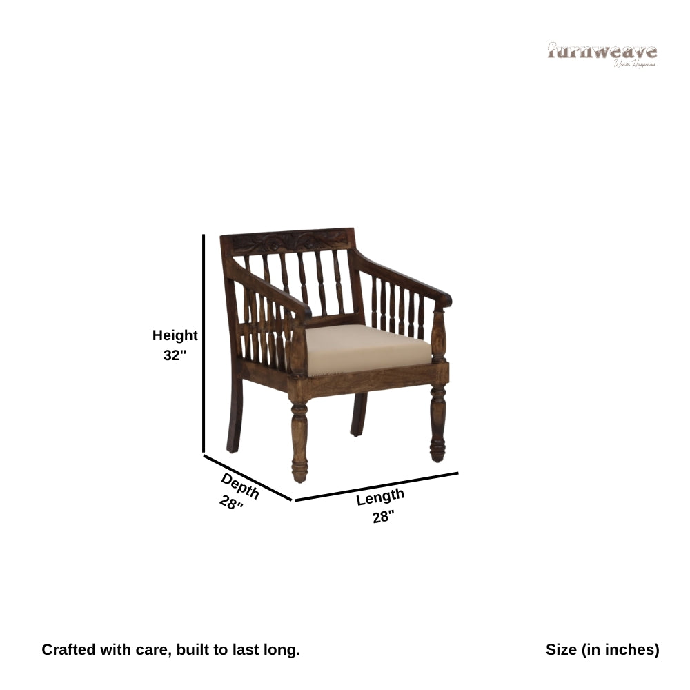 Utin Solid Wooden Sofa 1 Seater (Walnut)