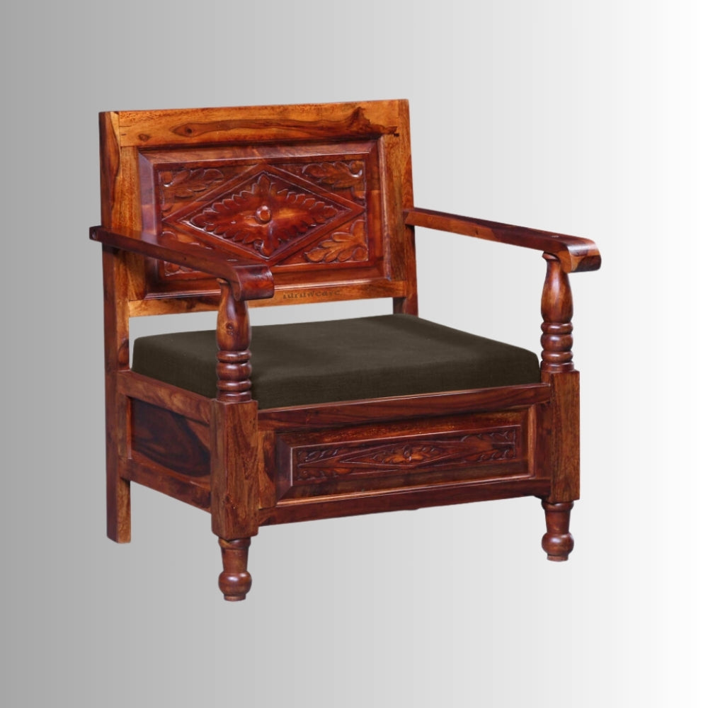 Sevak Solid Wooden Sofa 1 Seater (Teak)