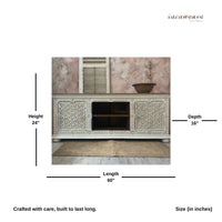 Quvi Wooden Carved TV Cabinet (Light Grey)