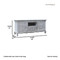 Freida Wooden Carved Antique TV Cabinet (White Distress)
