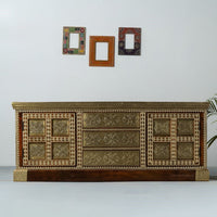 Hunika Wooden Brass Fitted Antique TV Unit (Teak)
