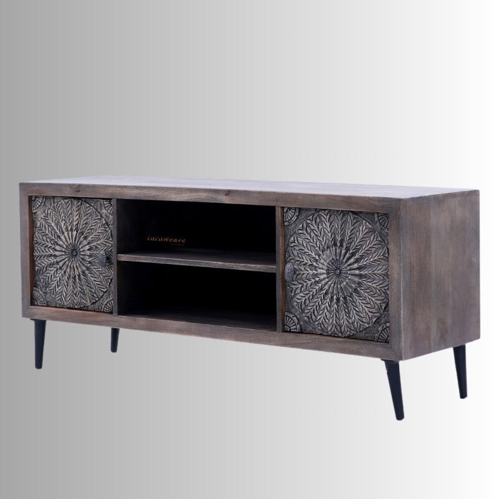 Wikte Wooden Carved Tv Cabinet (Walnut Antique)