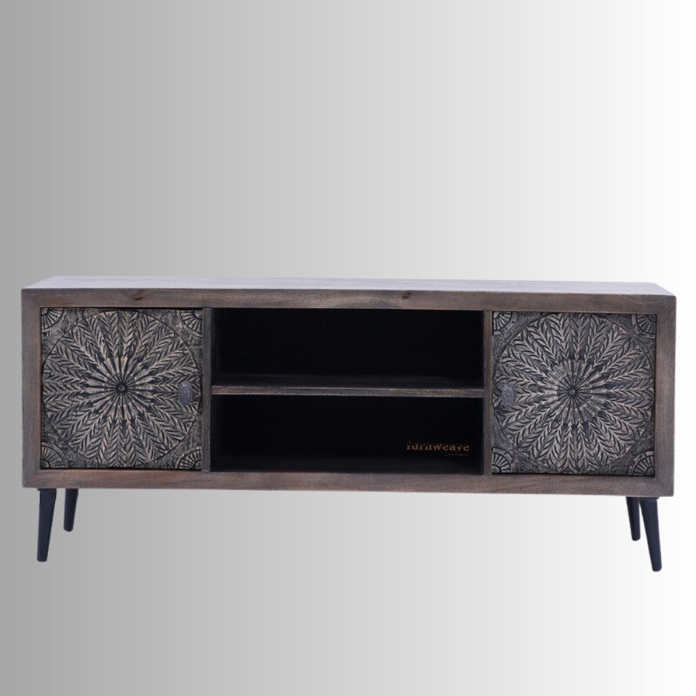 Wikte Wooden Carved Tv Cabinet (Walnut Antique)