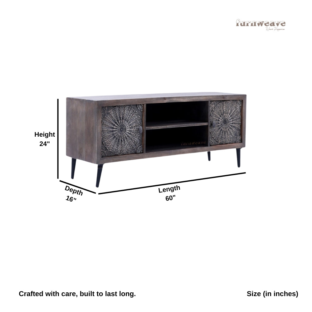 Wikte Wooden Carved Tv Cabinet (Walnut Antique)