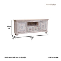 Siva Wooden Carved Distress TV Unit Cabinet (White Grey)