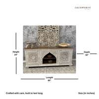 Samip Wooden Carved Tv Unit Cabinet (Light Grey)