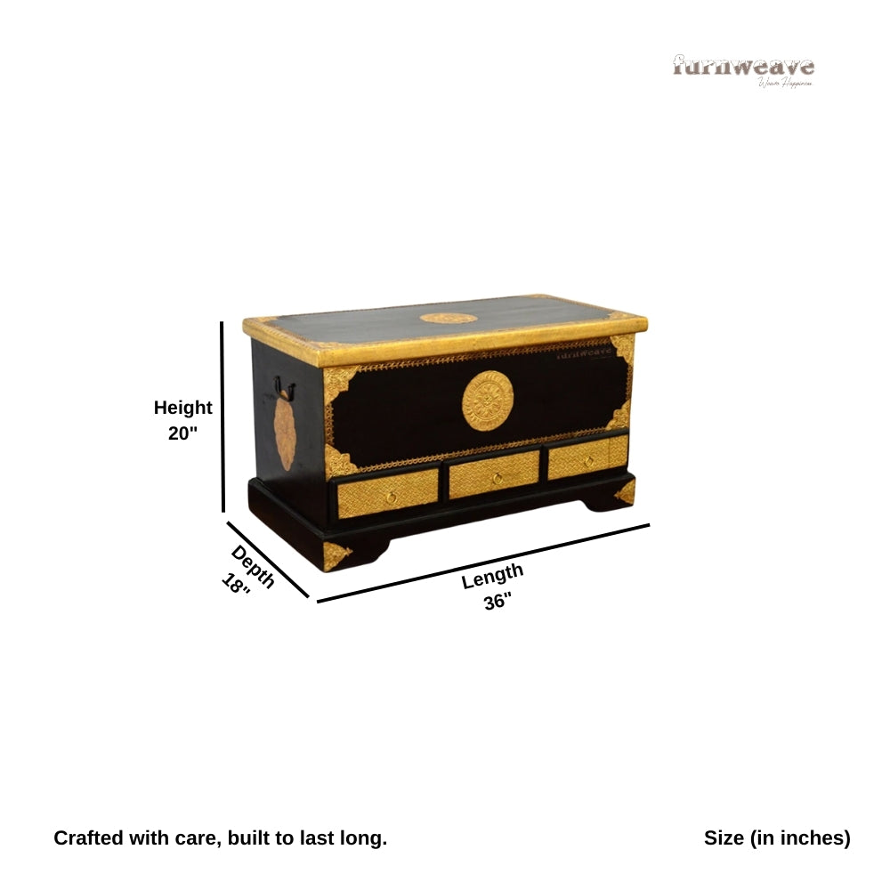 Jade Wooden Brass Fitted Storage Pitara Trunk (Black)