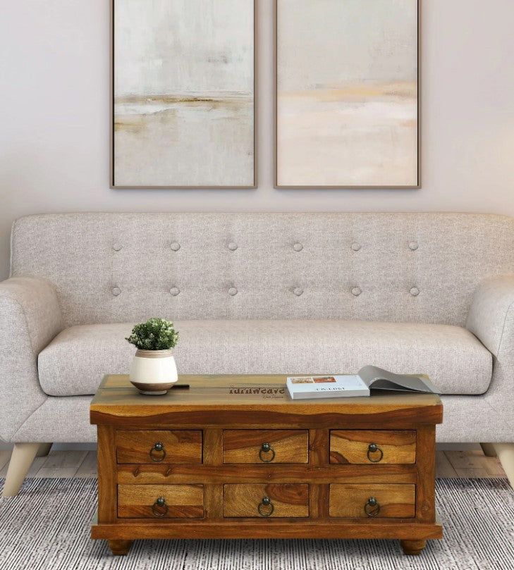 Sever Wooden Trunk with Drawers (Brown)
