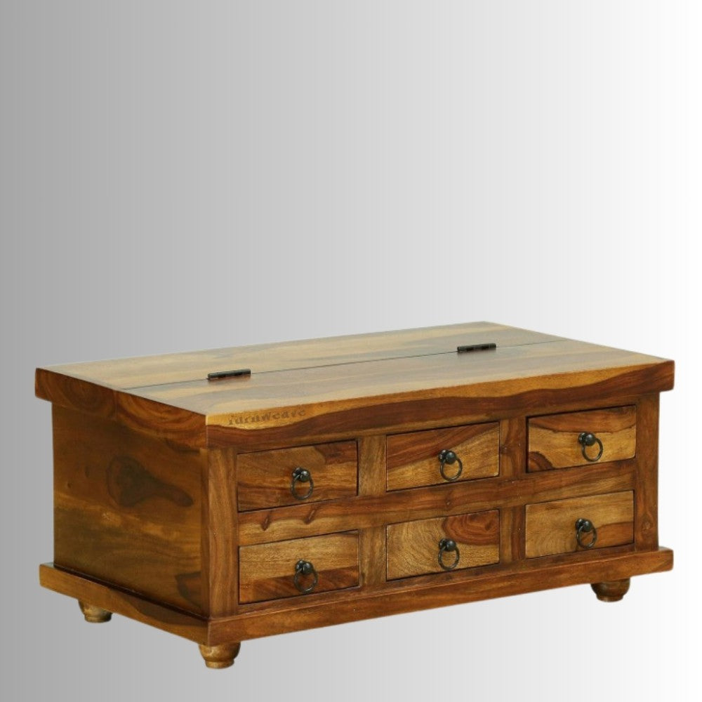 Sever Wooden Trunk with Drawers (Brown)