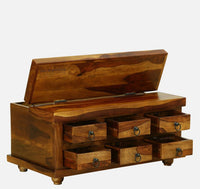 Sever Wooden Trunk with Drawers (Brown)