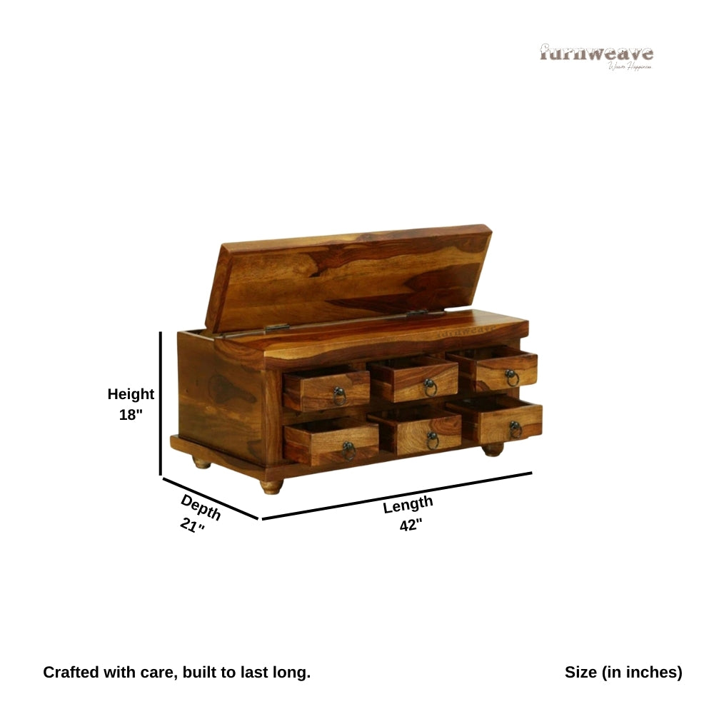 Sever Wooden Trunk with Drawers (Brown)