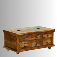 Sever Wooden Trunk with Drawers (Brown)