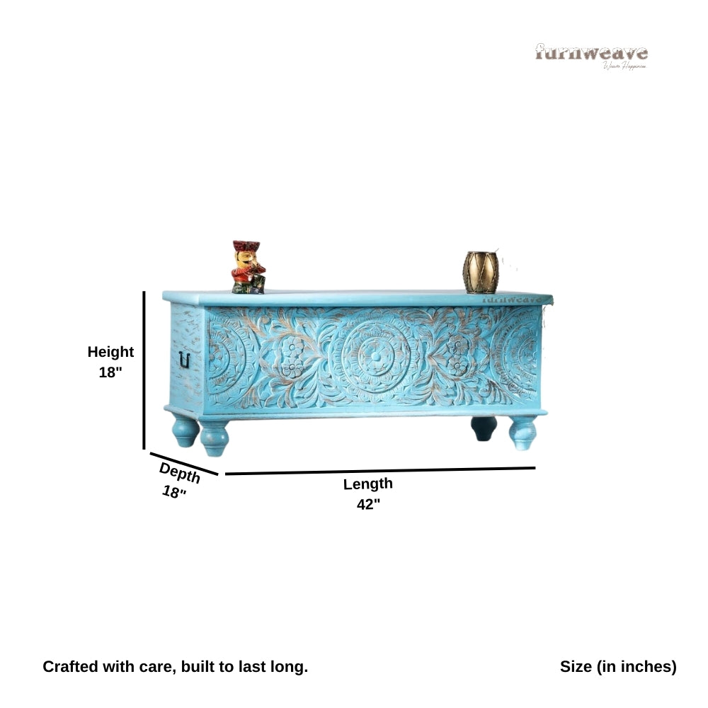 Natura Wooden Storage Trunk cum Coffee Table (Blue Distress)