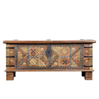 Suko Wooden Brass Fitted Trunk cum Centre Table (Light Walnut)