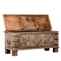Suko Wooden Brass Fitted Trunk cum Centre Table (Light Walnut)
