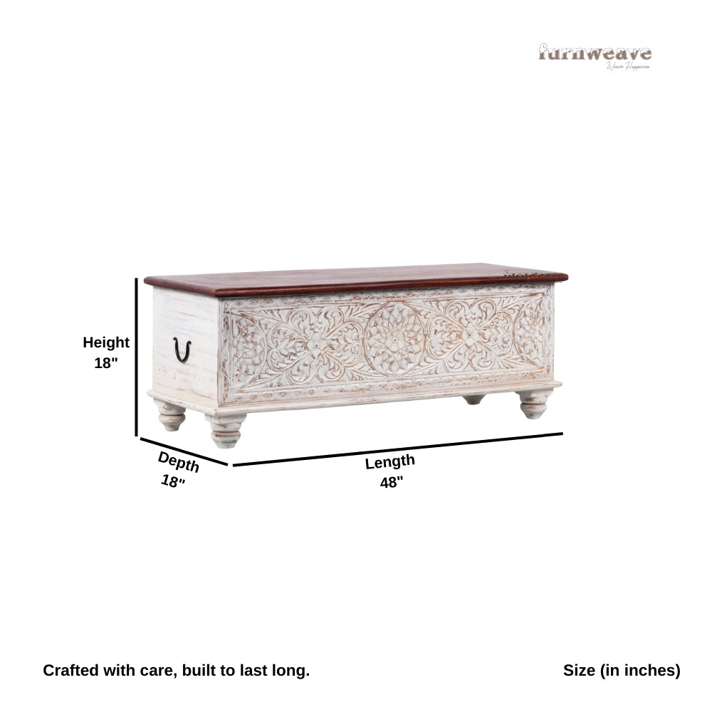 Wifo Wooden Carved Storage Coffee Table Trunk (White and Brown Top)