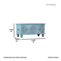 Devin Wooden Carved Storage Trunk Cum Coffee Table (Light Blue Distress)