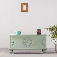 Rafi Wooden Storage Trunk cum Coffee Table (Green Ela)