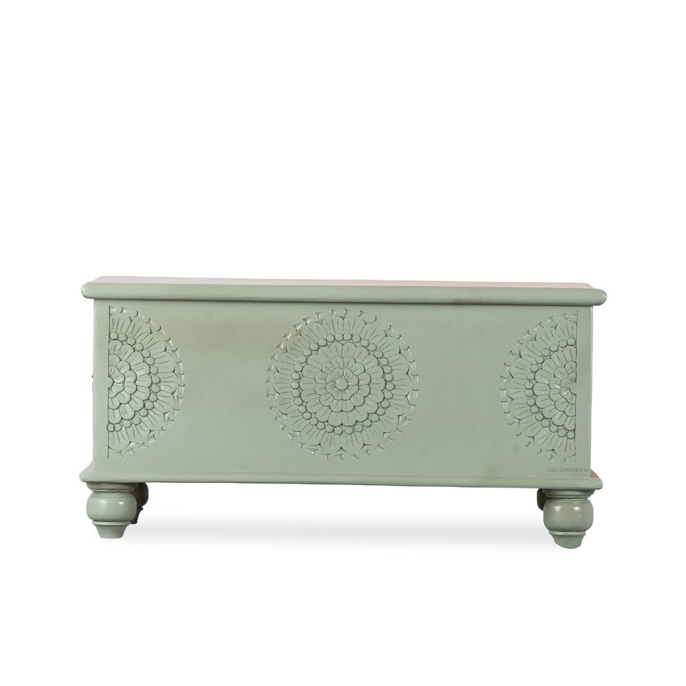 Rafi Wooden Storage Trunk cum Coffee Table (Green Ela)