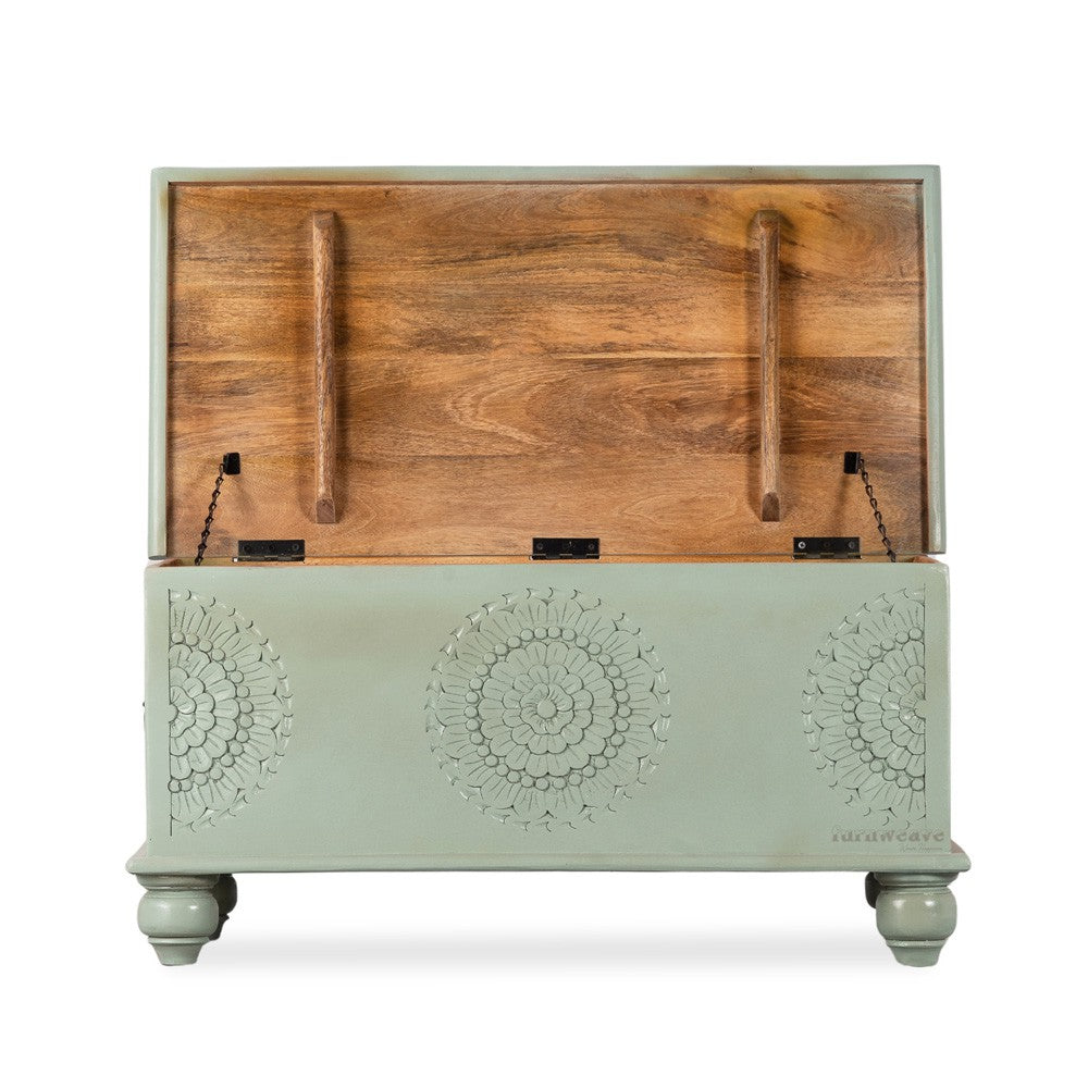 Rafi Wooden Storage Trunk cum Coffee Table (Green Ela)