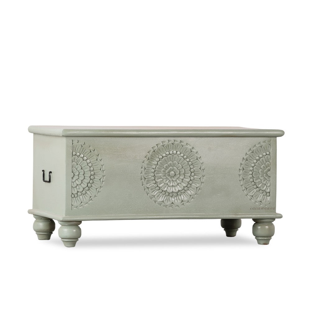 Rafi Wooden Storage Trunk cum Coffee Table (Green Ela)