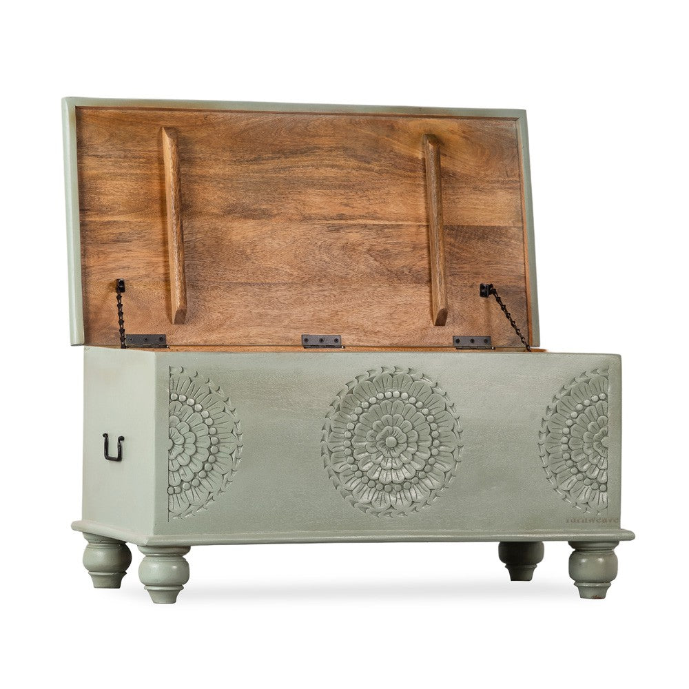 Rafi Wooden Storage Trunk cum Coffee Table (Green Ela)