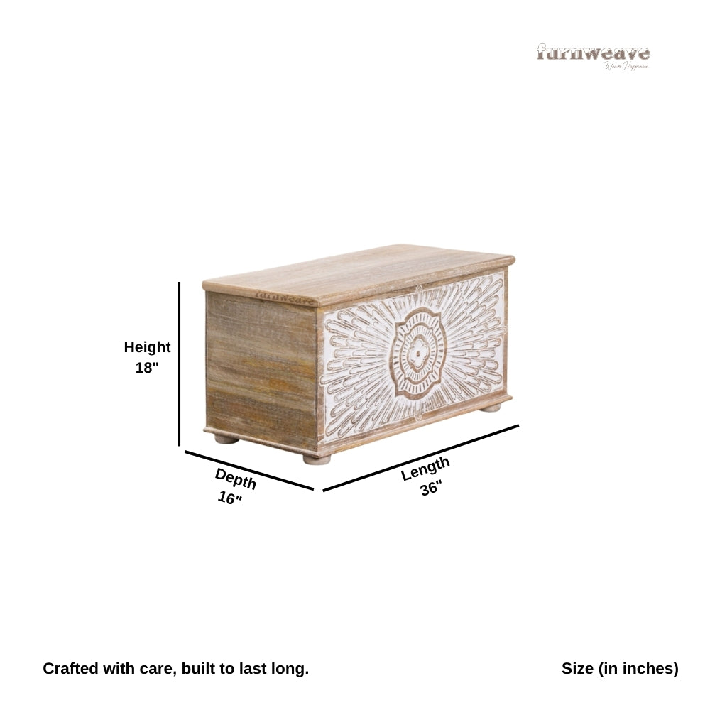 Iskas Wooden Designer Trunk cum Storage Coffee Table (White Distress)
