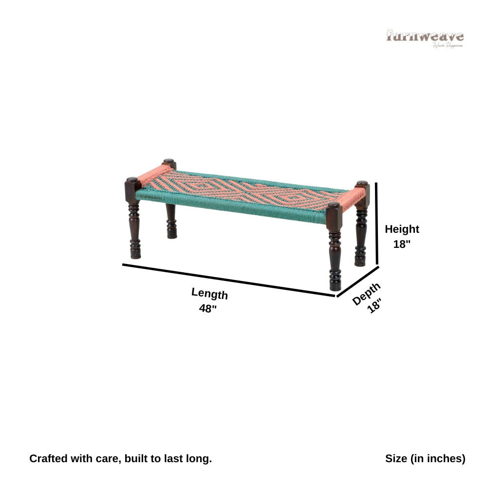 Wooden Patio Balcony Bench in Sheesham Wood (Green and Orange)