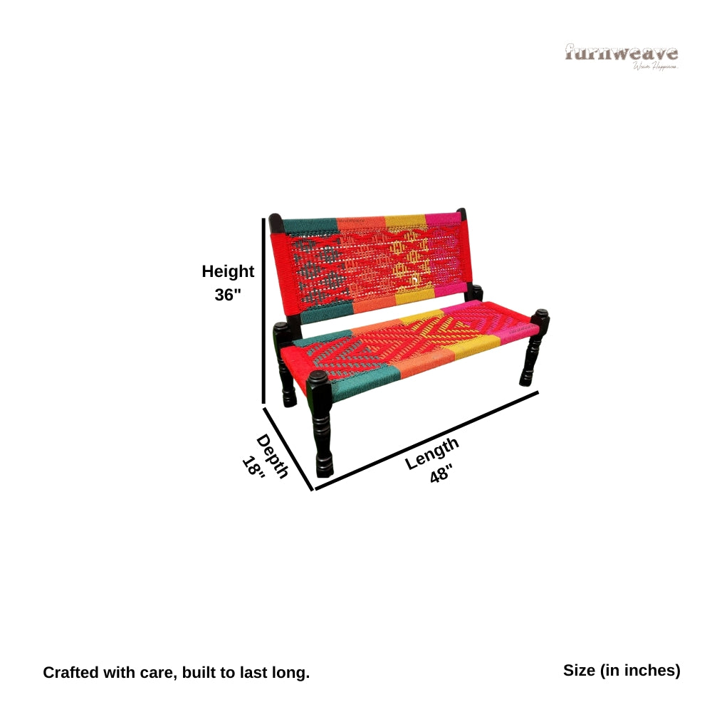 Srima Wooden Handwoven Backrest Bench (Colorful)