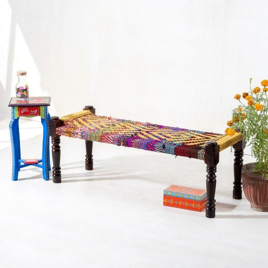 Wooden Patio Balcony Bench in Sheesham Wood  (Yellow and Multicolor)