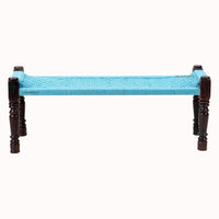 Wooden Patio Balcony Bench in Sheesham Wood (Blue)