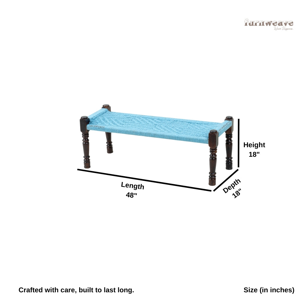 Wooden Patio Balcony Bench in Sheesham Wood (Blue)