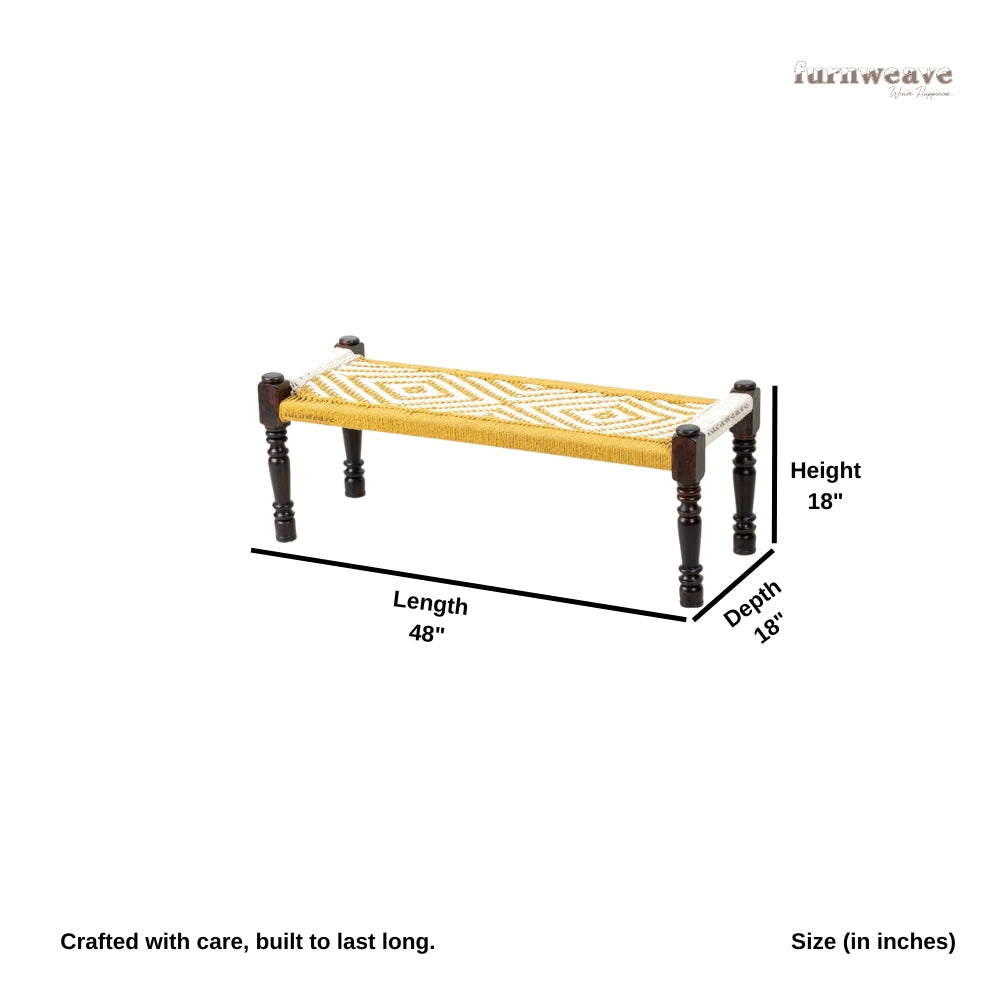 Wooden Patio Balcony Bench in Sheesham Wood (Yellow and White)