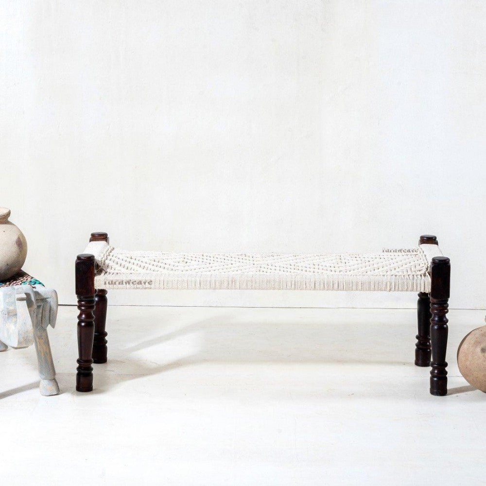 Wooden Patio Balcony Bench in Sheesham Wood (White)