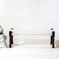 Wooden Patio Balcony Bench in Sheesham Wood (White)