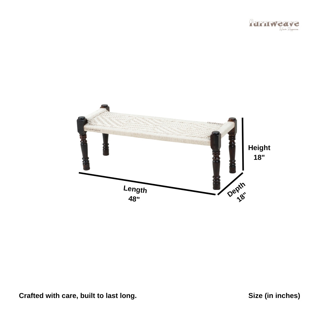 Wooden Patio Balcony Bench in Sheesham Wood (White)