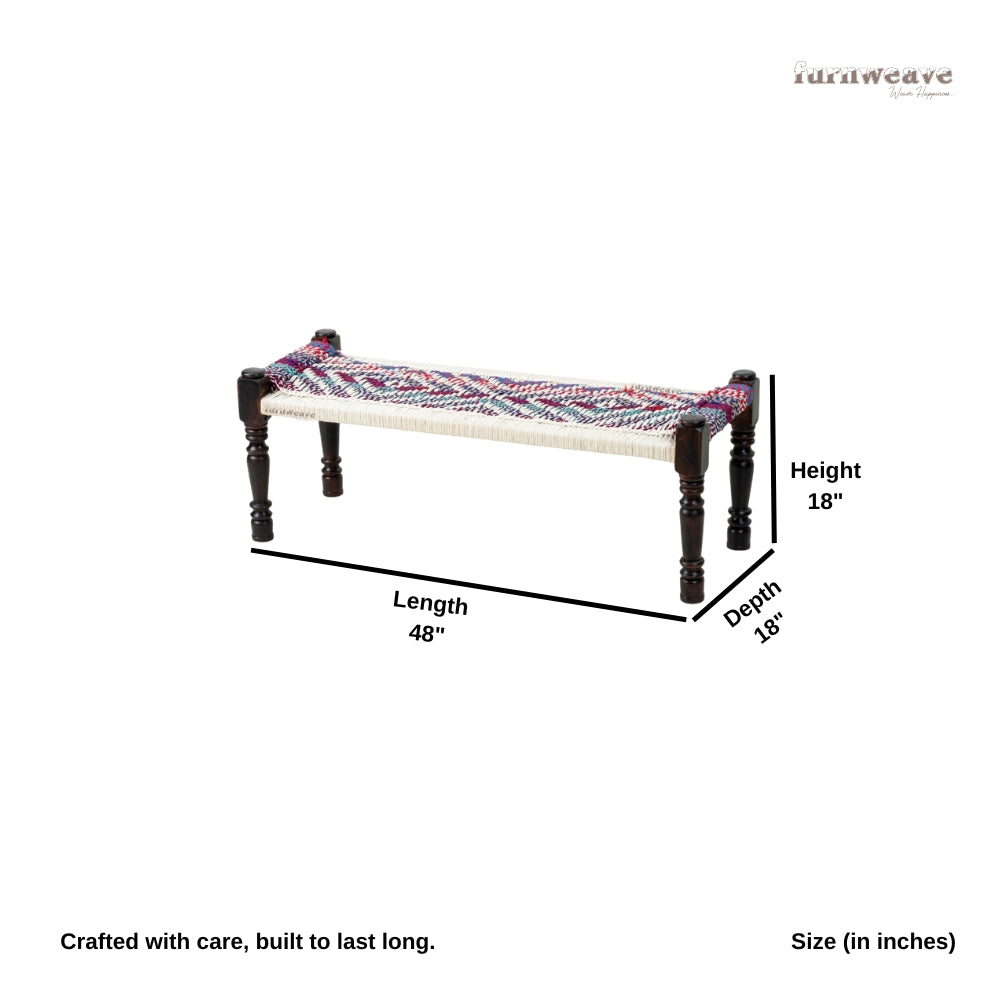 Wooden Patio Balcony Bench in Sheesham Wood (White and Multicolor)