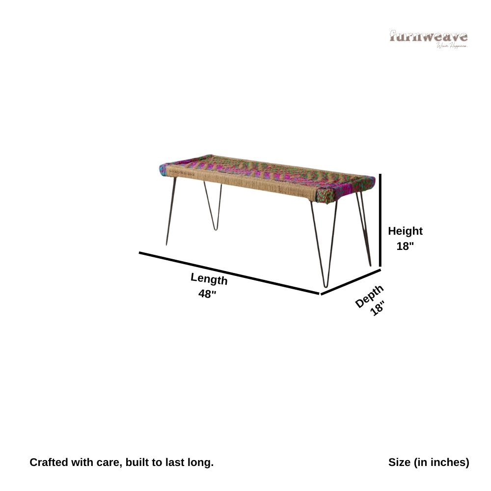 Noora Iron Multicolored Bench (Chindi Jute)