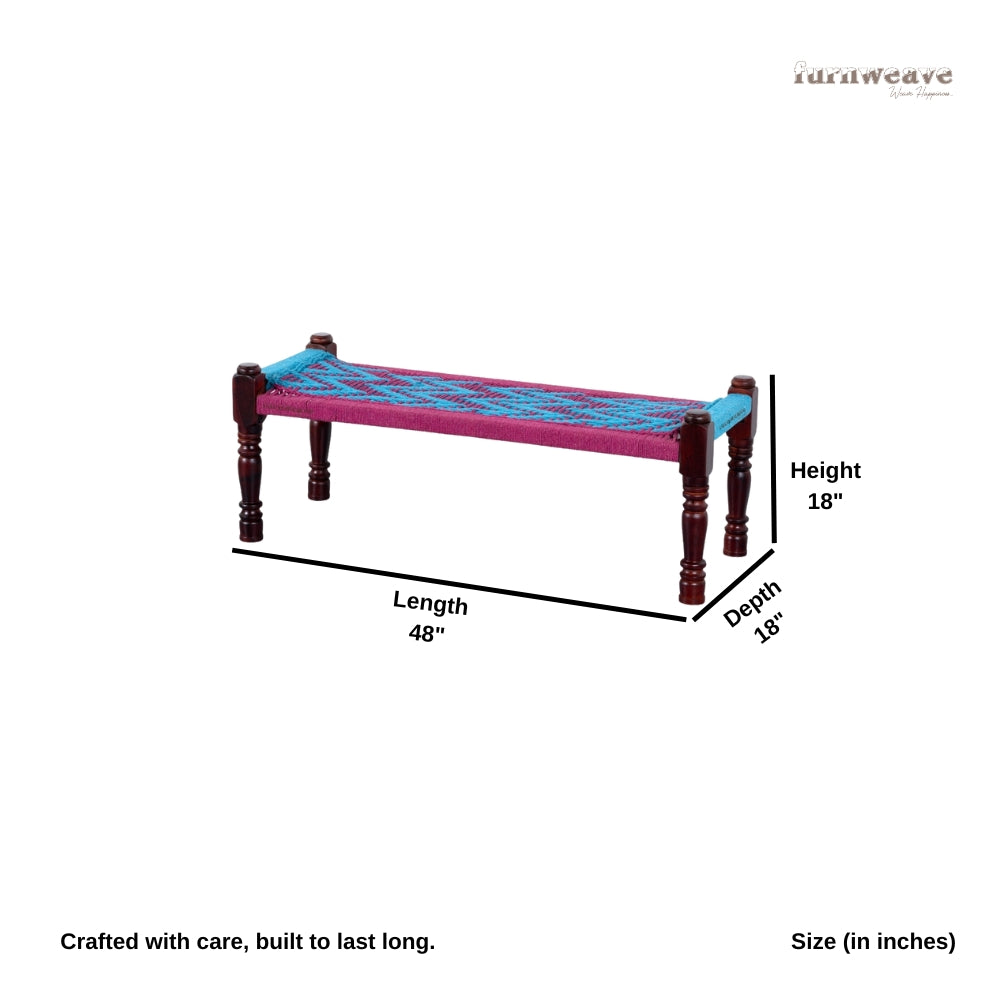 Wooden Patio Balcony Bench in Sheesham Wood (Pink and Light Blue)